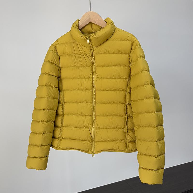 New thin short stand-up collar ribs down jacket women's winter white duck down solid color warm jacket