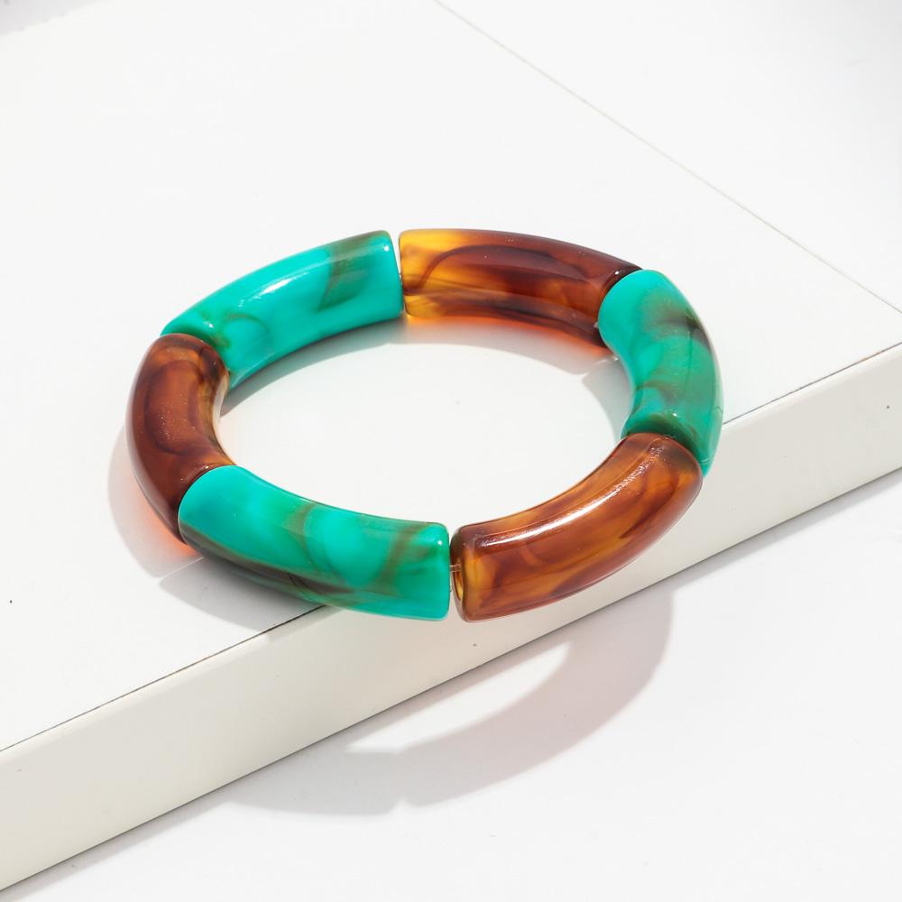 New Colorful Big Bamboo Tube Beads Acrylic Bracelets Bangle for Women Men Boho Stretch Curved Resin Bracelet Stack Jewelry Gifts