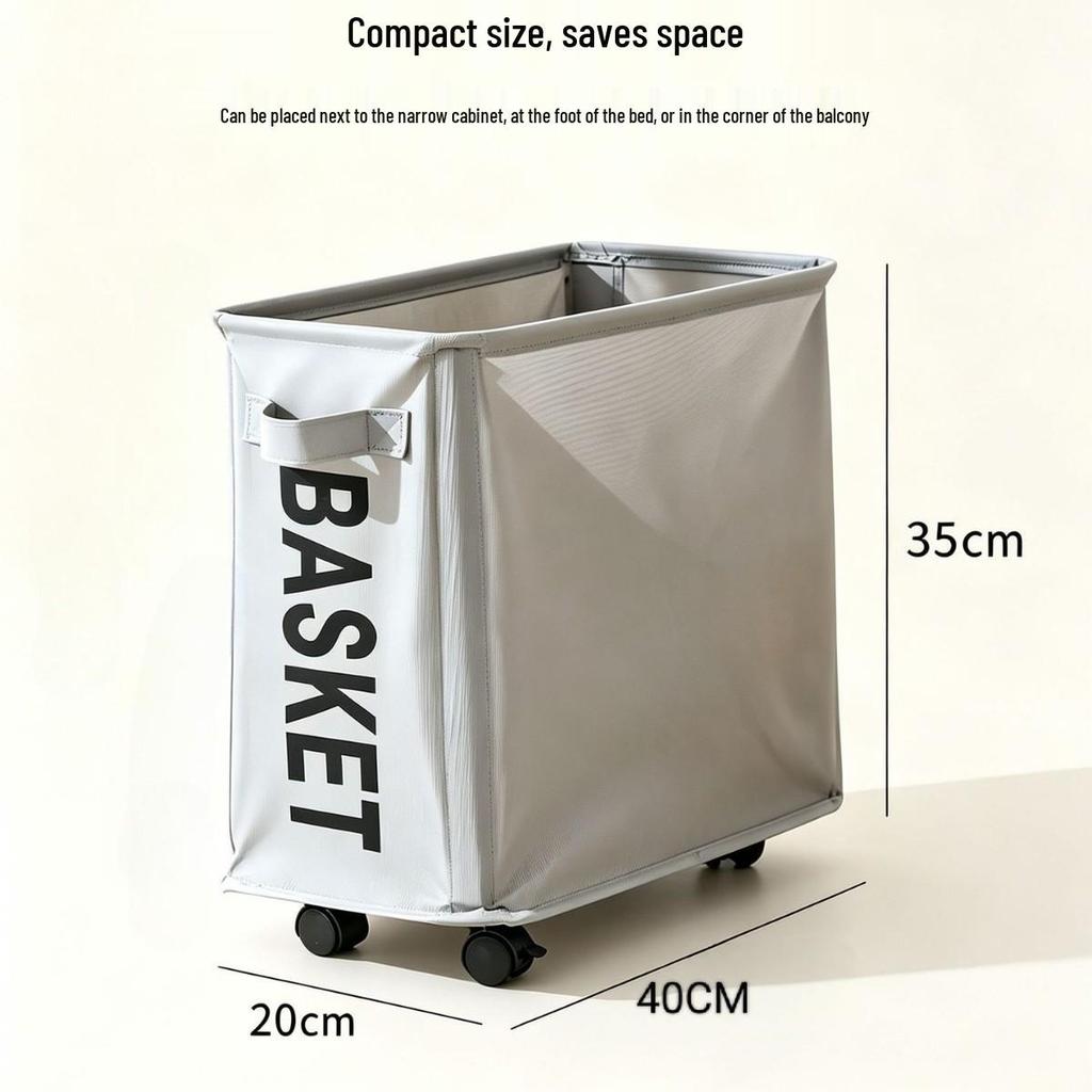 Compact Rolling Laundry Basket - Waterproof Fabric for Bedroom/Balcony - Clothes Organizer with Push-Pull Design