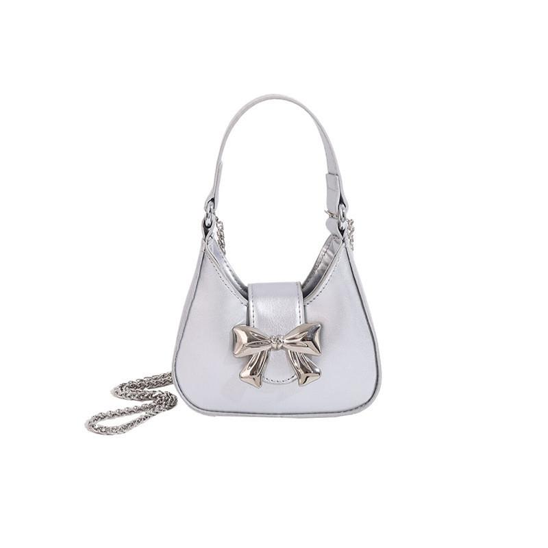 Fashionable Butterfly Knot Chain Bag 2024 Summer New French Style Small Shoulder Bag For Women серебряный