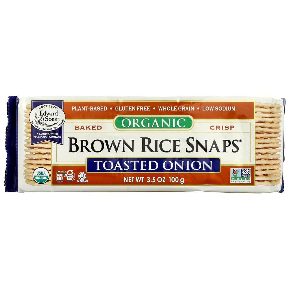 Edward & Sons Baked Whole Grain Brown Rice Snaps - Roasted Onion, 3.5 oz (100g)