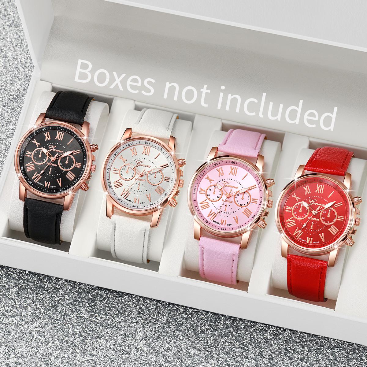 

4 шт. Женские часы Модные кожаные ремешки Римский циферблат Кварцевые часы