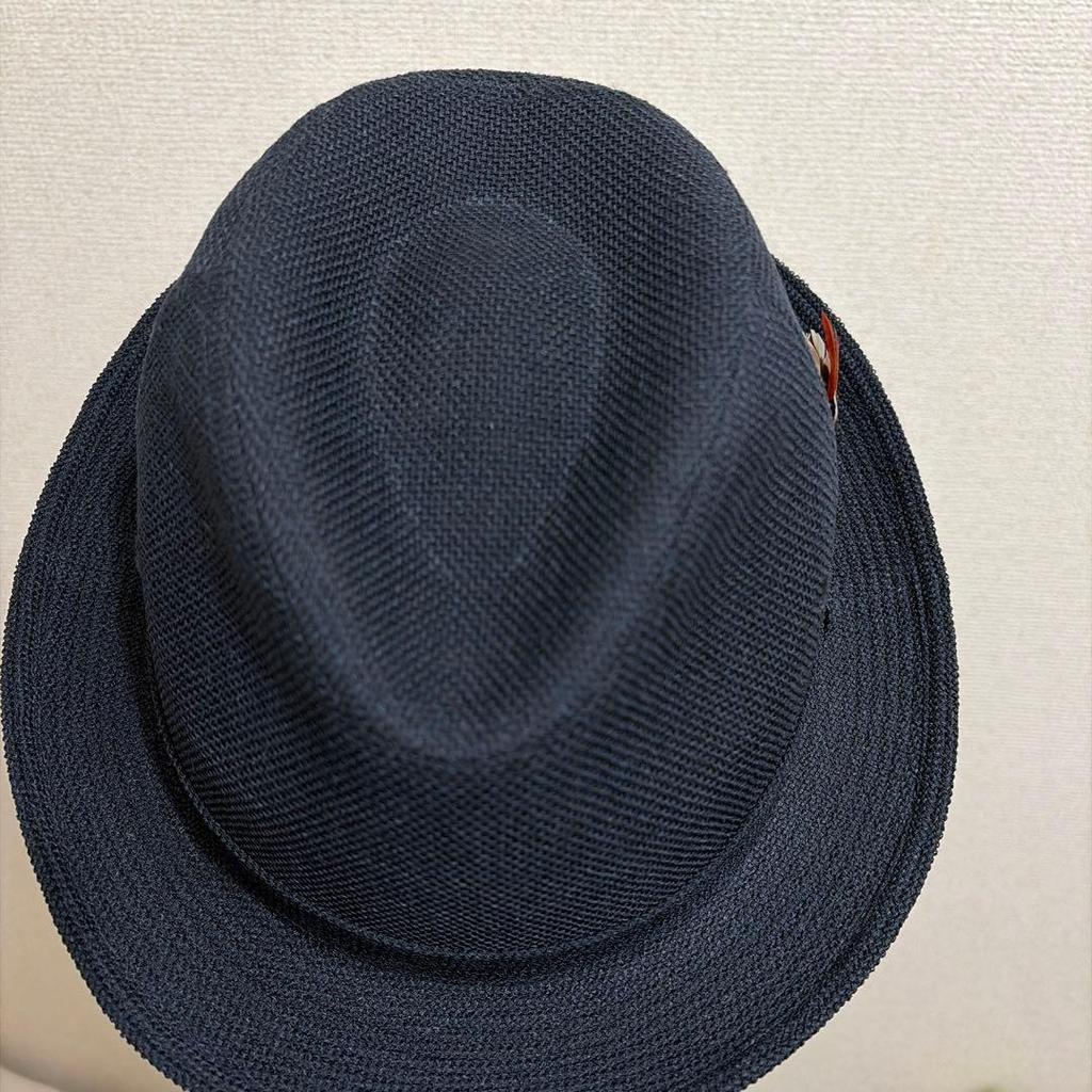 Used STETSON Folded Hat with Feather Navy