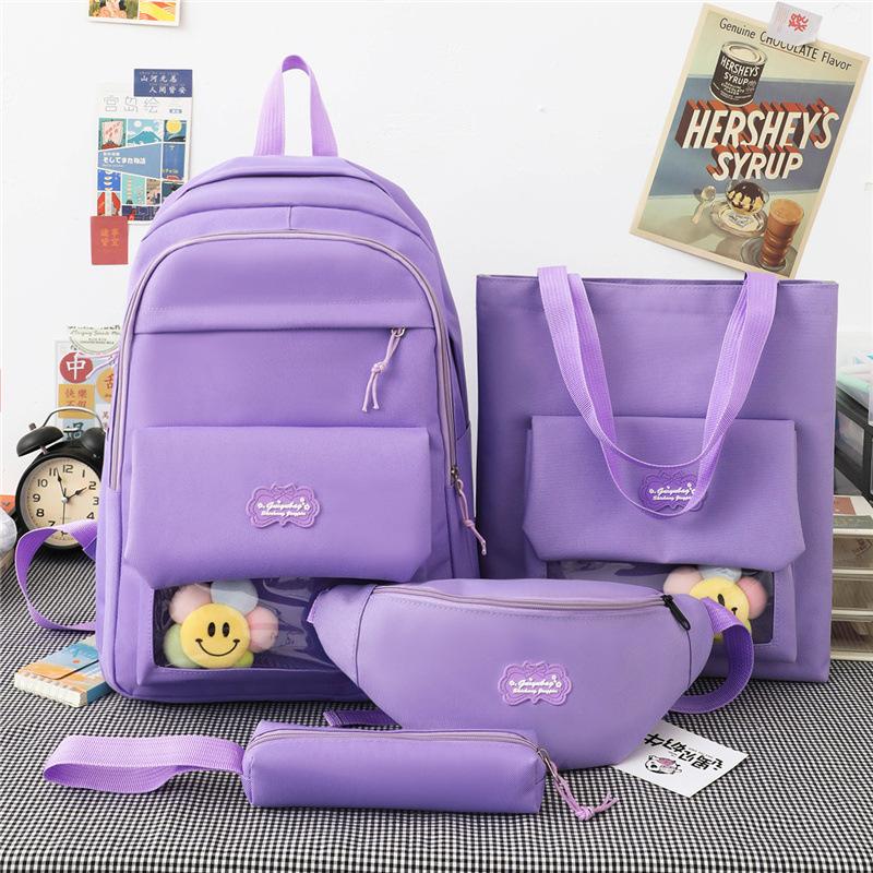 Four-piece Schoolbag Female Elementary School Student Crossbody Bag Middle School Student Backpack