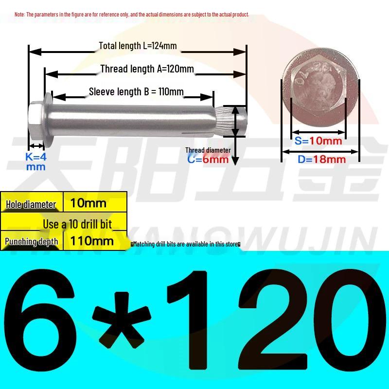304/201 Stainless Steel Hex Internal Expansion Bolt, Sizes: M6, M8, M10, M12, Length: 70mm