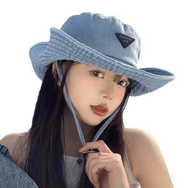 Autumn hat women's outdoor climbing hat big head circumference show face small bucket hat retro versatile washed cowboy hat