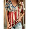 Damen Vintage Amerikanische Flagge Grafik V-Ausschnitt T-Shirt, Kurzarm Lässige Normale Oberteile, Tägliches Wochenend-Outfit im Frühling & Sommer