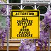 2D Flat 1pc Funny Yellow Warning Metal Aluminum Hanging Plaque, "Attention All Disputes Settled By Rock Paper Scissors" Sign, Aluminum Sign for