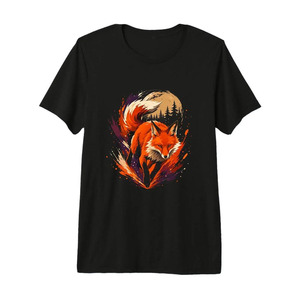 Cozy Forest Leaves Whimsical Wildlife Art Autumn Fox Premium T Shirt Vintage Streetwear Graphic Versatile Unisex