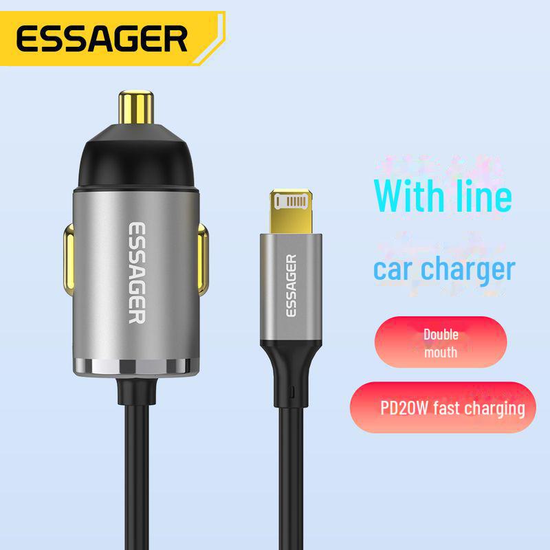 

ESSAGER Little Bee Series PD20W Car Charger with Cable for Apple & Huawei Phones