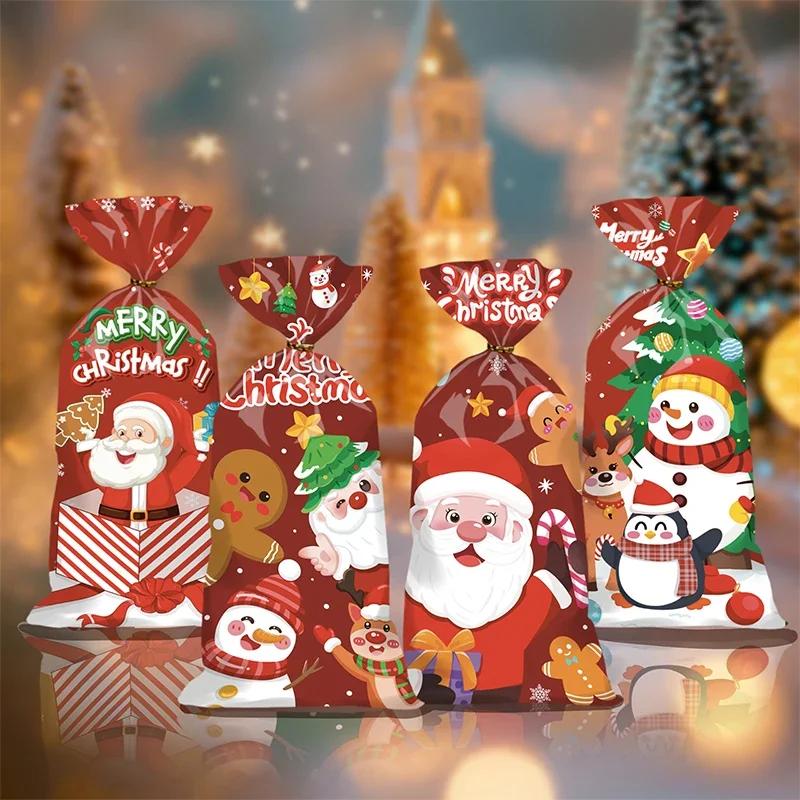 50pcs Merry Christmas Cellophane Bags With Twist Ties Xmas Clear Cello Candy Gift Bags New Year's Eve Christmas Party Decoration