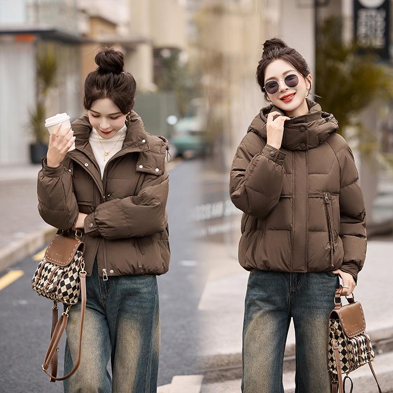 

Женская зимняя пуховая куртка с капюшоном: Теплая, Утепленная Модная Верхняя Одежда в Корейском Стиле S (90-115 jin)