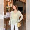 Summer micro-transparent V-neck fungus edge loose sunscreen blouse ice silk thin summer long-sleeved T-shirt women's lazy top