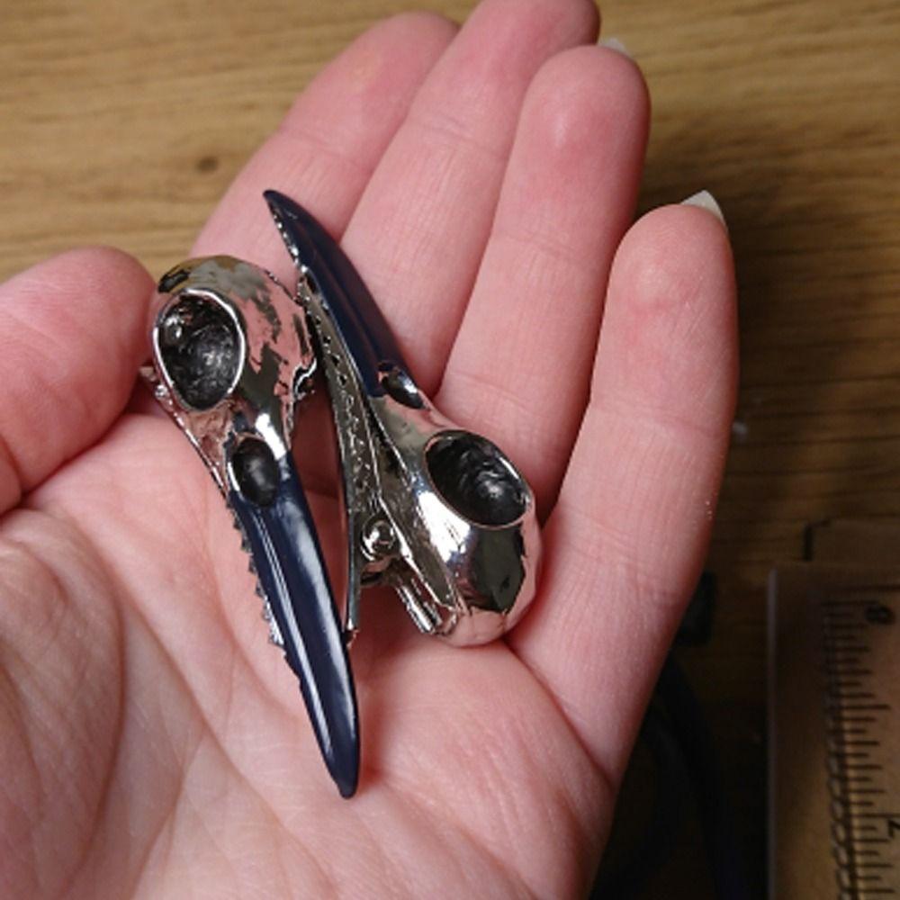 

Bird Skull Gothic Hair Clips Skull Hair Clips Women Duckbill Clips Animal Skull Hairpins Crow Head чорний/срібний