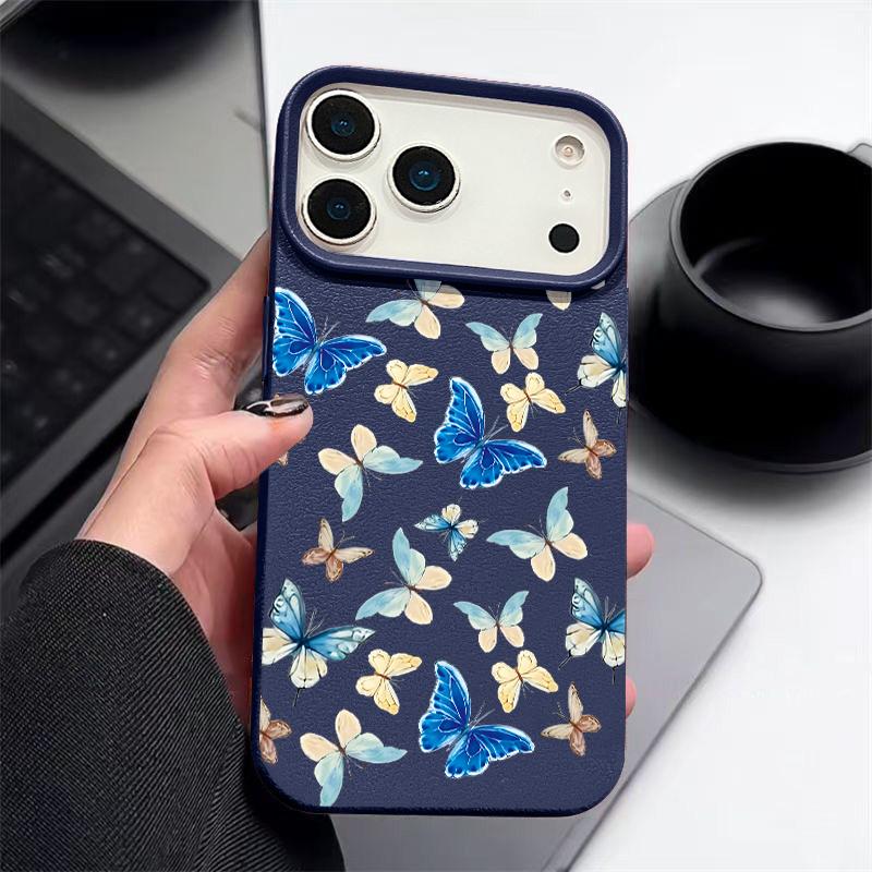Colored Butterfly Printed Phone Case For iPhone 17e 17 Pro 16 15 14 13 Pro Max 16e 11 Shockproof Soft TPU Leather Texture Cover
