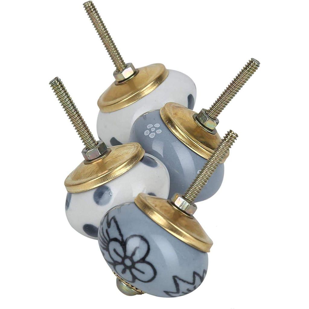 Buton Ceramic Albastru Asortat Vintage pentru Sertar, pentru Dulapuri de Bucătărie, Decor Interior Acasă, Feronerie - Gri - Pachet de 6 Butoni