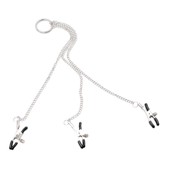 Body Clamp Chain Adjustable Pressure 3-Head Clitoral Body Clip Ring Men Women Non Piercing Body Jewelry Adults Sex Toy