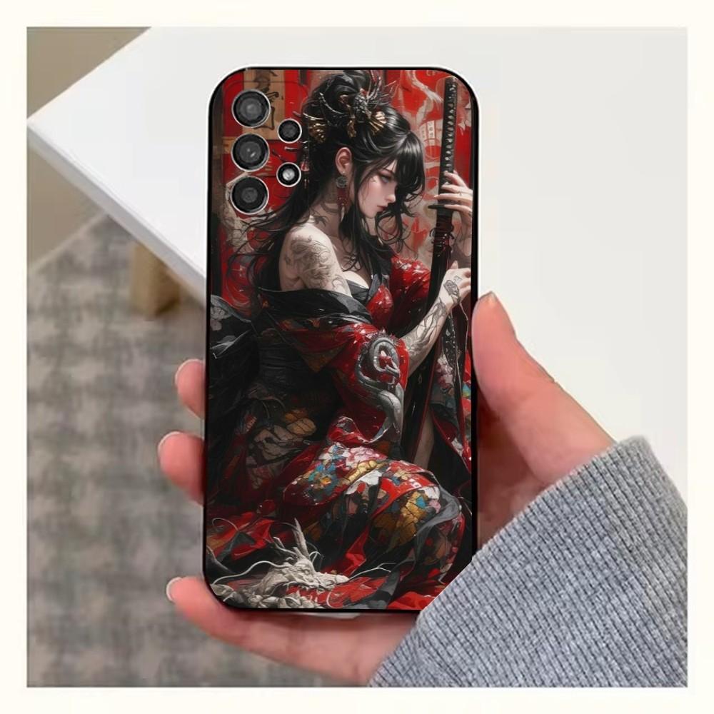 S-Samurai Warrior Geisha Phone Case For Samsung S25,S24,S23,S22,S20,S21,S10,Ultra,Plus,Lite,FE,Soft Silicone Black Cover