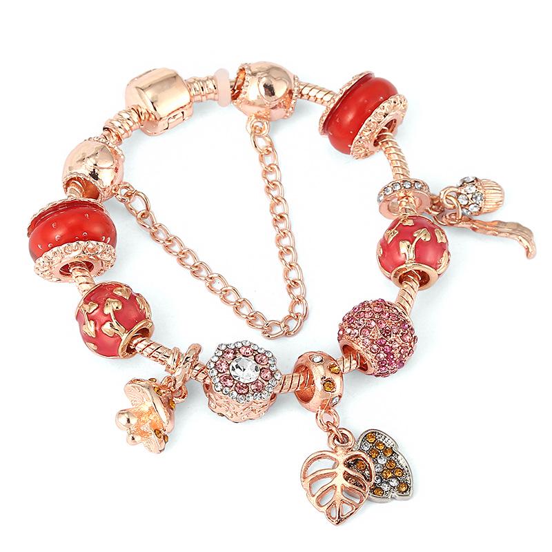Pan's Rose Gold European Style Princess Crown Heart Pendant Bracelet for Women - DIY Customizable Series.