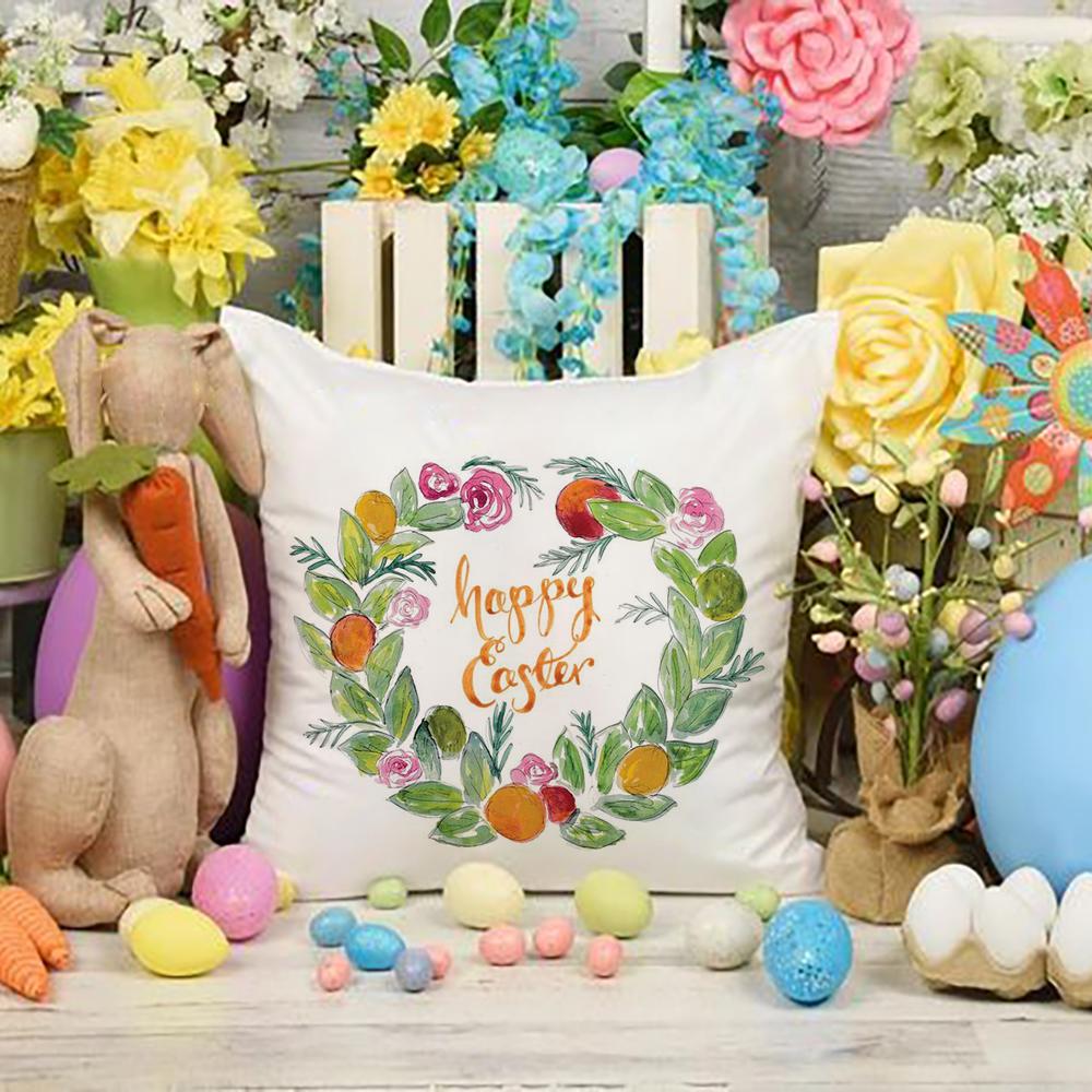 Happy Easter Flowers Polyester Cushion Cover Home Sofa Decor Living Room Bedroom Office Throw Pillow Cases Christian Easter Gift