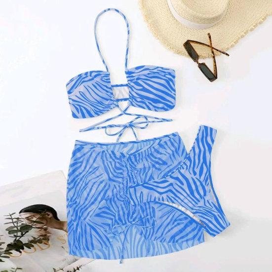 

Yousheng 3 шт./комплект с перекрестными повязками и волнистым полосатым принтом на спине, бюстгальтер-трусы с открытой спиной, бюстгальтер с завязками на талии, трусы с высокой талией, комплект пляжной одежды