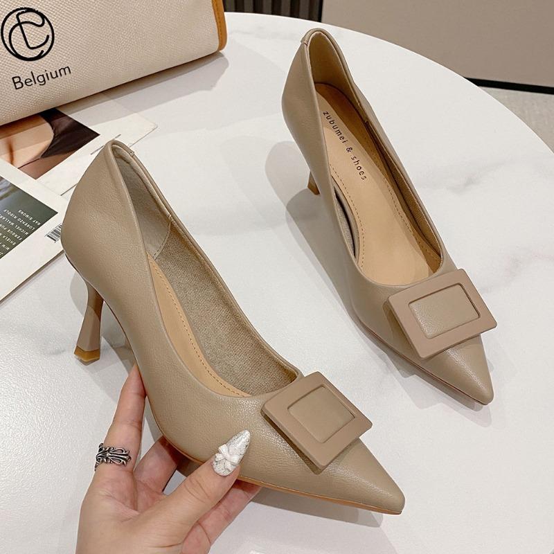 7-Square Buckle Shoes Women's Spring New Pointed Stiletto High Heels Women's Professional Commuter Women's Shoes