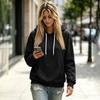 Women's Color Long Sleeve Hoodie with Drawstring Hood and Pocket Casual Pullover