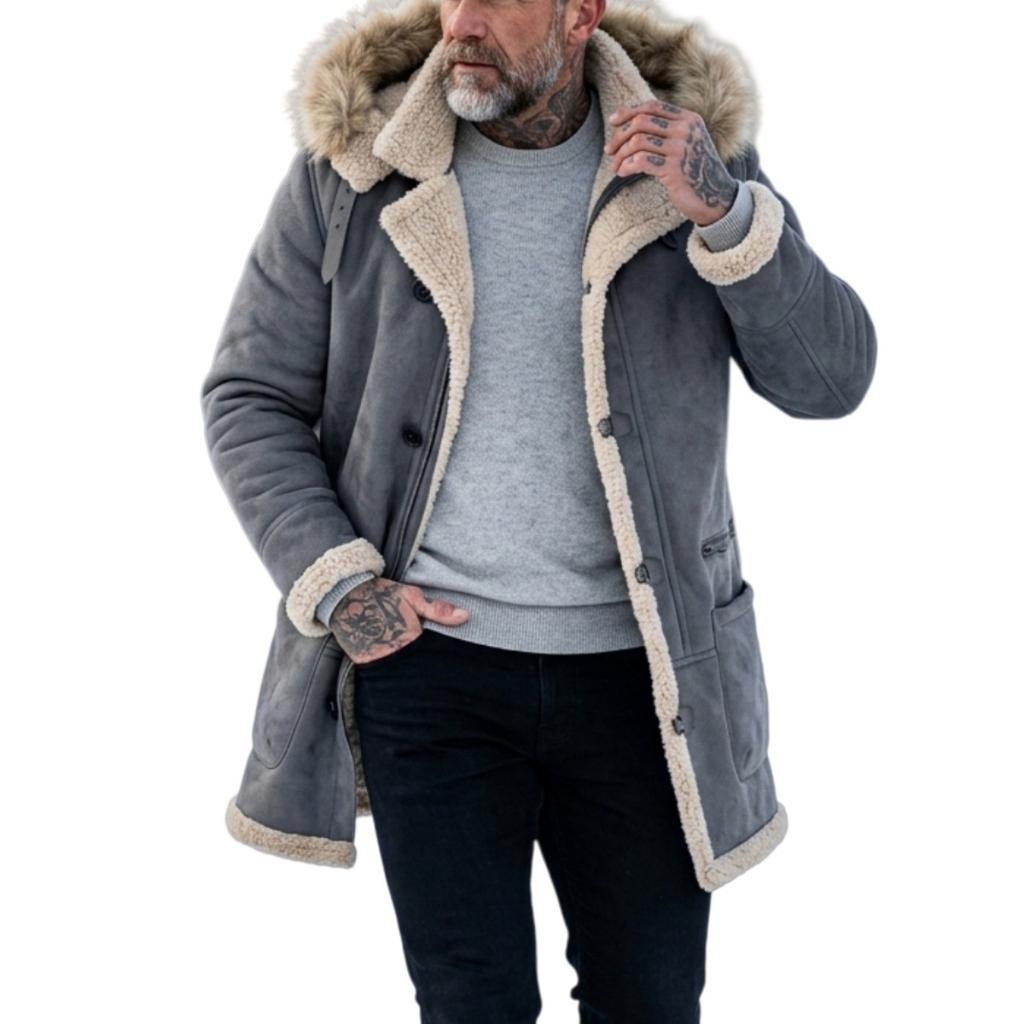 Men's Winter Thickened Hooded Suede Jacket, European American Street Style Outerwear for Cross-border