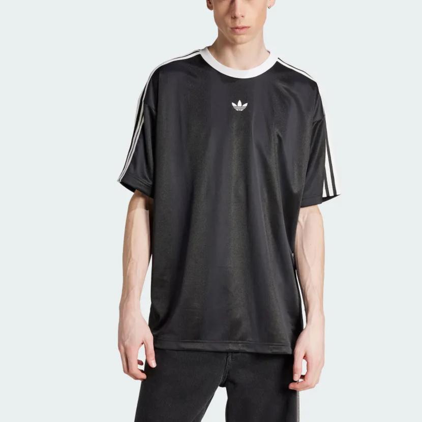 Adidas Originály Adicolor Series Ss25 Žakárový dres Kulatý výstřih Módní Měkký Pulovr Tričko s krátkým rukávem Unisex Topy Černá JW5876