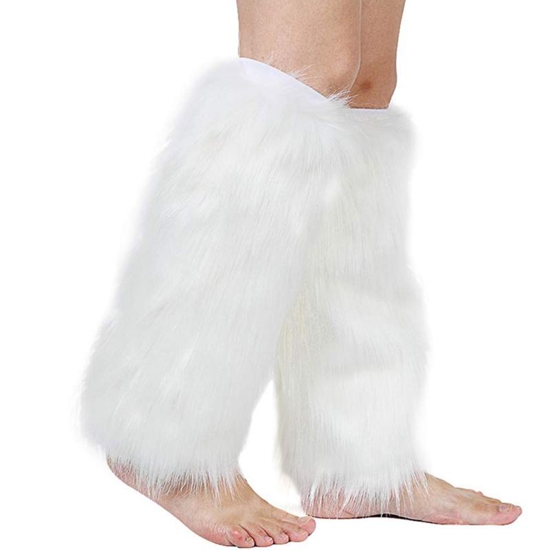 Women Fur Leg Warmers Sexy Furry Fuzzy Leg Warmers Womens Faux Fur Fuzzy Warmer белый