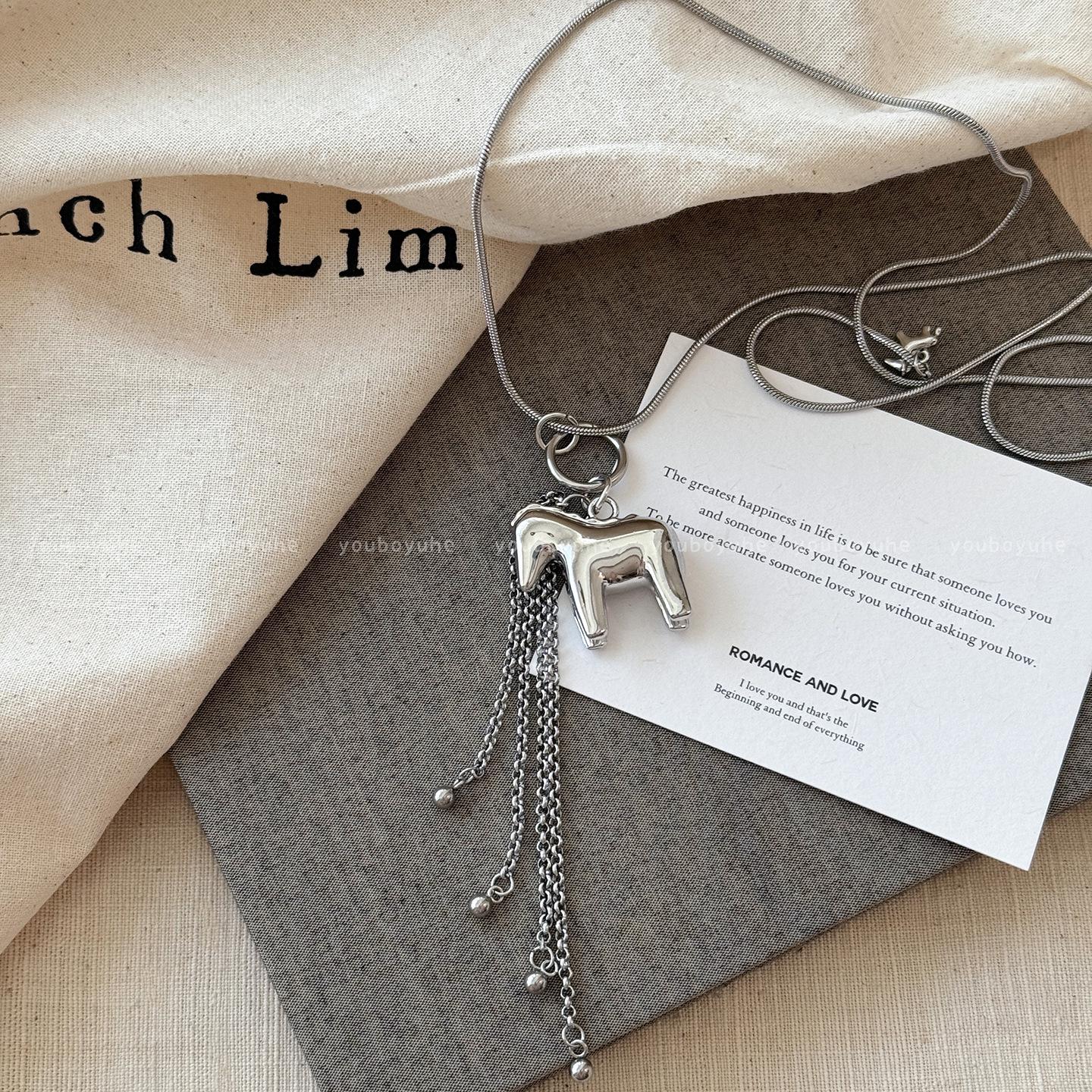 

Ожерелье-подвеска в корейском стиле с серебряной лошадью - Женский универсальный длинный аксессуар-цепочка для свитера