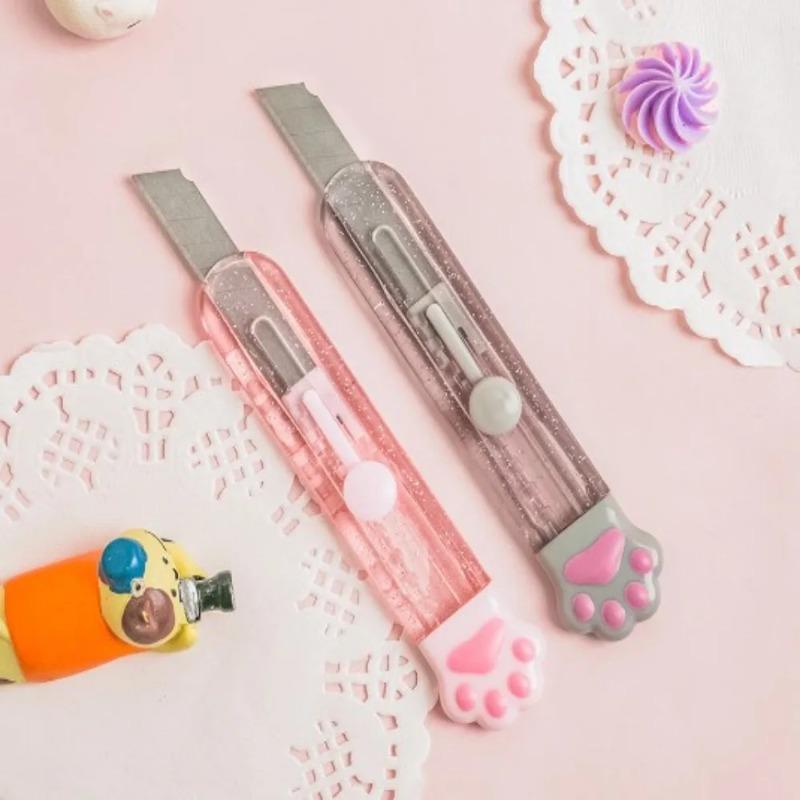 1Pcs Transparent Cat Paw Art Utility Knife Practical Portable Express Box Knife Sharp Blade Paper Cutter Stationery School Supplies
