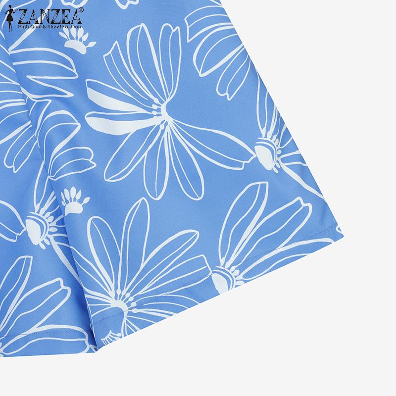 ZANZEA Women Short Sleeve Blouse and Shorts Summer Print Two Piece Suit Sets