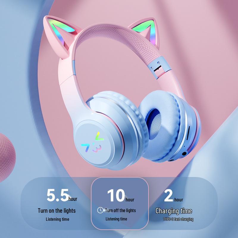 2025 Cat Ear Luminous Bluetooth Earphones with Long Battery Life & Stereo Sound