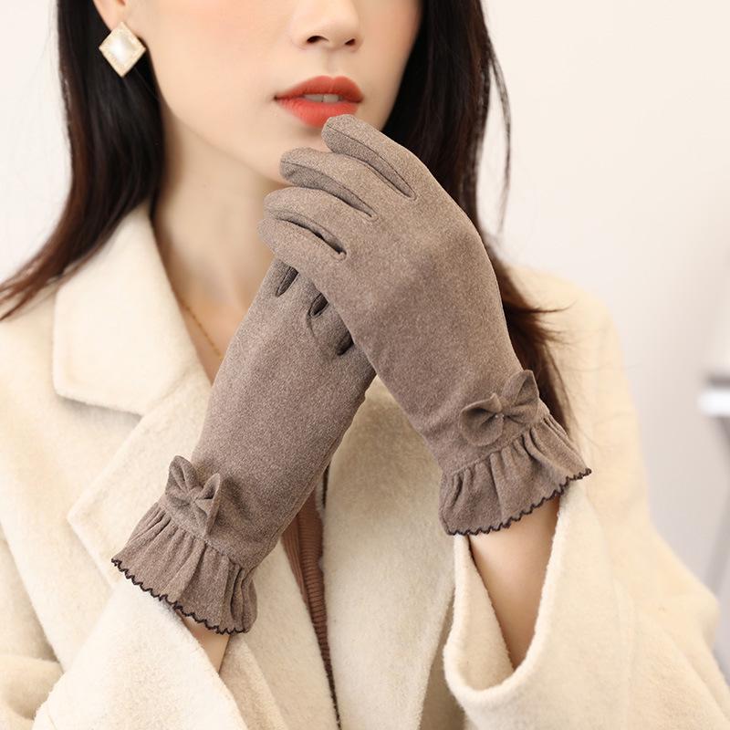 Women's Thin Cotton Touchscreen Cycling Gloves - Windproof, Warm, Velvet-lined for Spring and Autumn