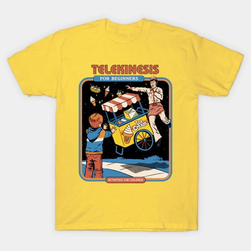 

Телекінез для початківців Футболка Смішний ілюстративний принт Короткий рукав Чоловіча Жіноча Вільна Бавовняна Футболка Круглий виріз Дихаючі Футболки XXXXXL жовтий