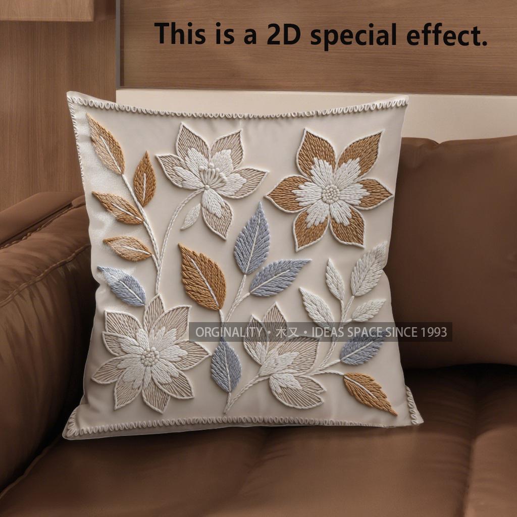 2D Floral Embroidered Pattern Decorative Pillow Covers Pattern Cushion Cover Suitable For Sofa Bedroom Car Pillow Cover