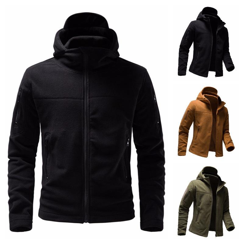 Hooded Jacket Men's Tooling Outdoor Multi-Pocket Thermal Combat Military Double-Sided Fleece Jacket