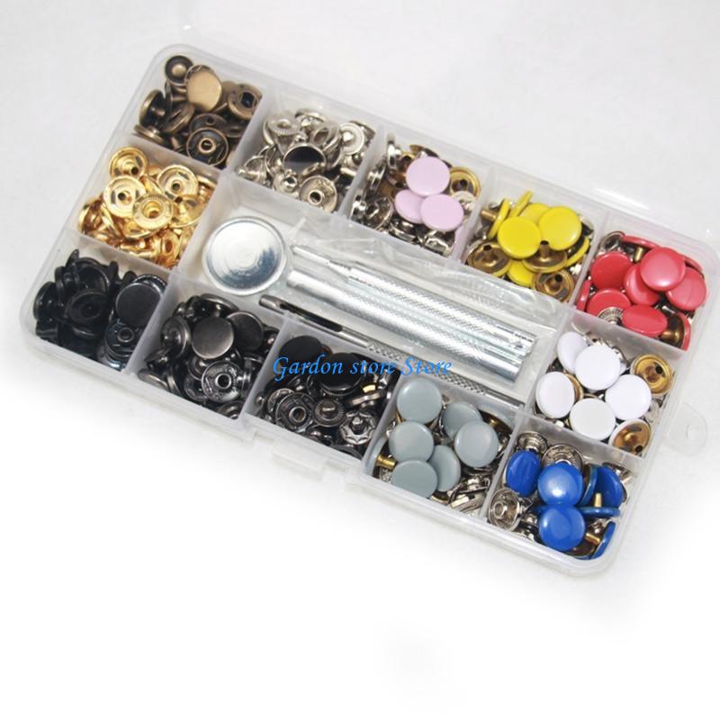 B0KB 120 Sets Metal Buttons Leather Crafts Fasteners 12 Assorted Colors