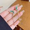 2 Pcs Luxury Green Butterfly Tassel Dangle Earrings  - Pendant, Fashionable, Versatile Party Jewelry Accessories, Elegant Design and Shiny Details