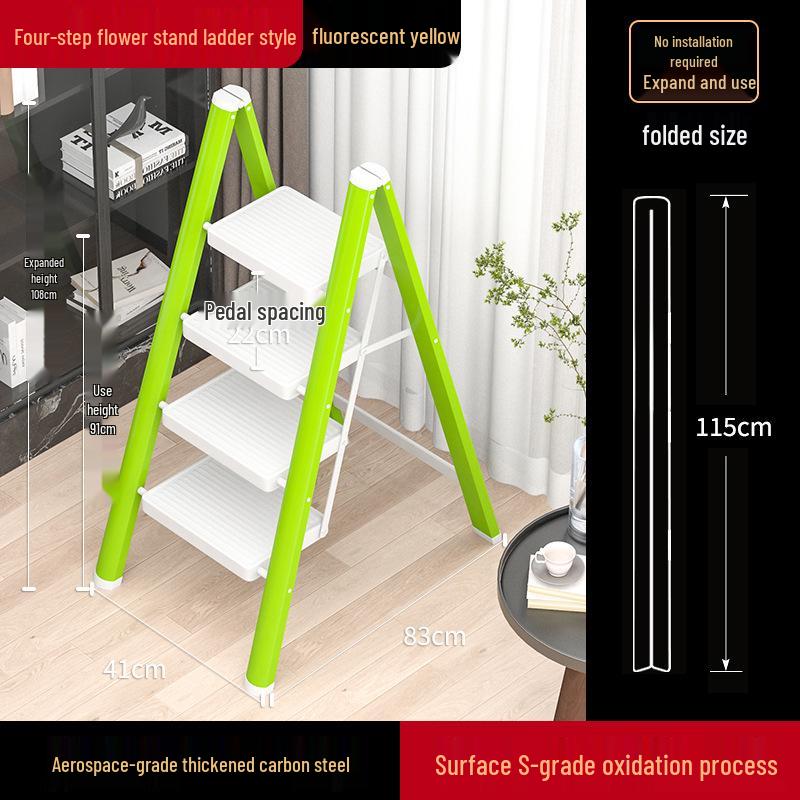 Lightweight Multifunctional Festive Red Three-Step Folding Ladder with High-Grade Anti-Slip Steps for Home Storage.