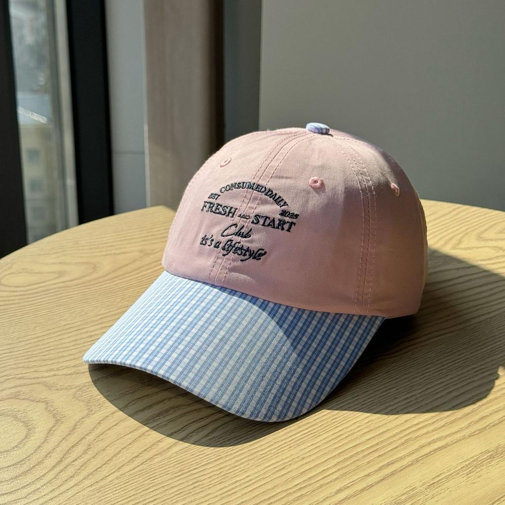 Letter Embroidery Niche Contrasting Color Plaid Brim Baseball Cap Cap Children Spring and Summer Versatile Soft Top Cap Tide