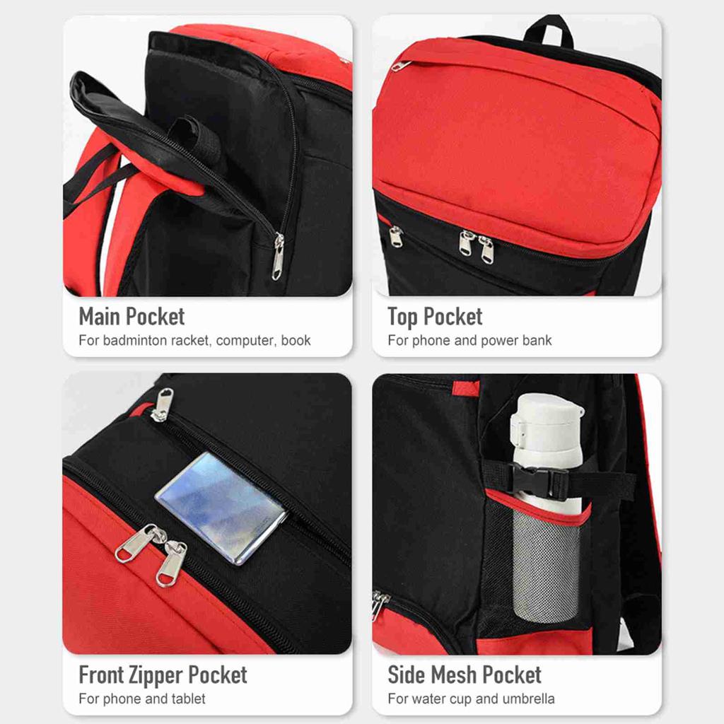 Large Capacity Tennis Backpack Breathable Badminton Backpack with Shoe Compartment