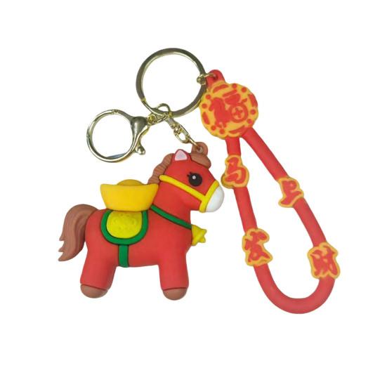 Pferd Jahr Schlüsselanhänger Anhänger mit Lanyard Wasserdicht Rotgold Glücksbringer mit Fu Design Taschenanhänger Handyzubehör