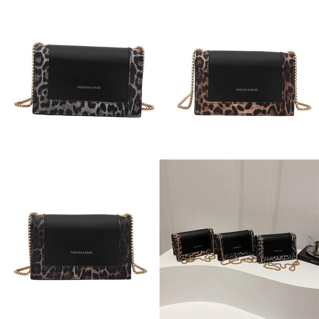 Chic And Versatile Pu Leather Small Square Shoulder Bag With Color Block Leopard Print