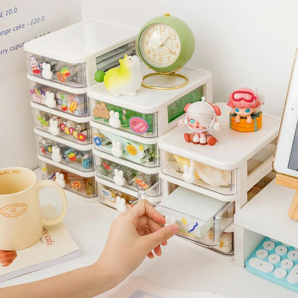 Desktop Stationery Storage Box Organizer Drawer Pen Holder Makeup Cosmetic Plastic Drawer Storage Box Desk Organizer Cute
