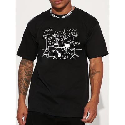 Europäische Größe Herren & Schlagzeuger Schlagzeug Print T-Shirt - Musik Grafik T-Shirt mit Drumstick Design, Kurzarm Rundhals Lässiges Sommer Oberteil für Schlagzeuger
