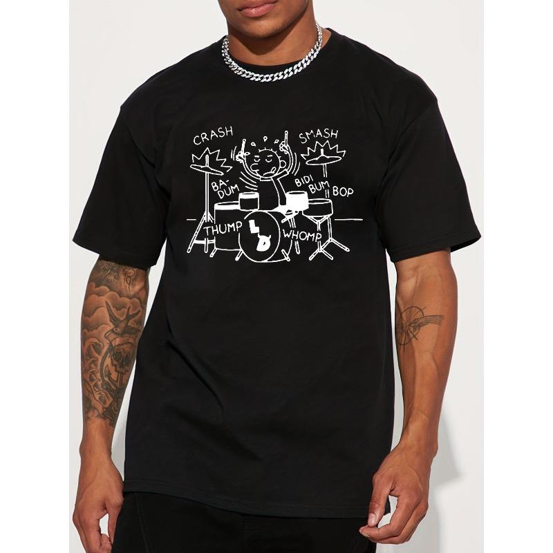 

Европейский размер Мужская и Барабанщика Барабанный Принт Футболка - Музыкальная Графическая Футболка с Дизайном Барабанных Палочек, Короткий Рукав Круглый Вырез Повседневный Летний Топ для Барабанщиков S чёрный