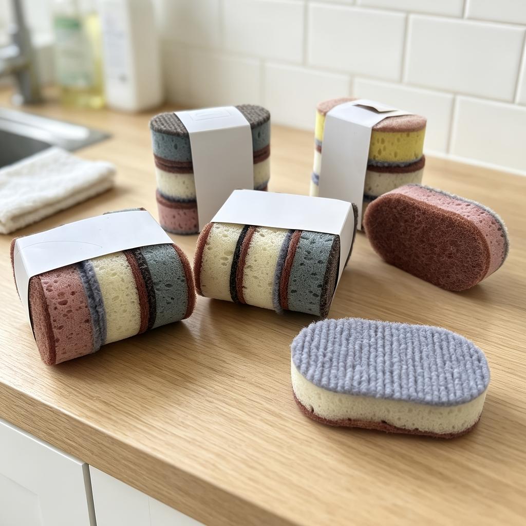2/6pcs Household Double-Sided Dishwashing Sponge (Random Color), Kitchen Cookware And Tableware Cleaning Cloth, Household Cleaning Sponge,