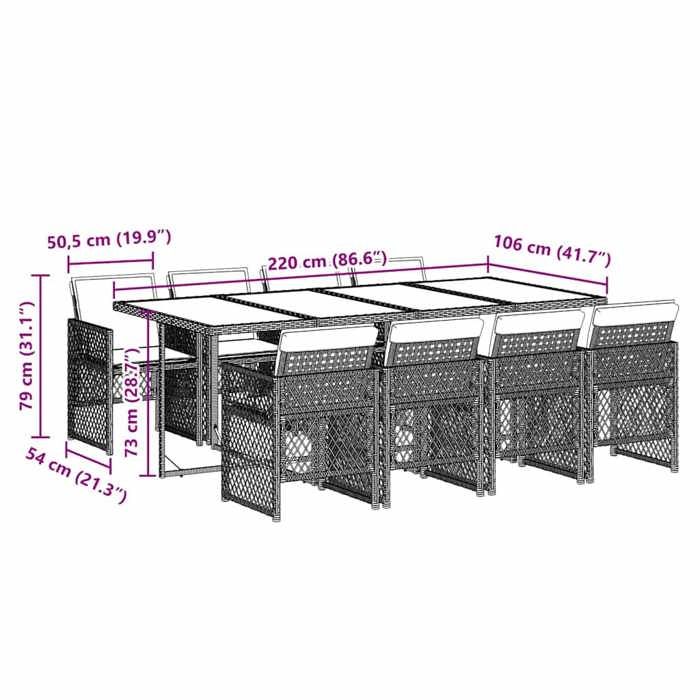 VidaXL Ensemble à manger de jardin et coussins 9 pcs gris clair rotin 3210743